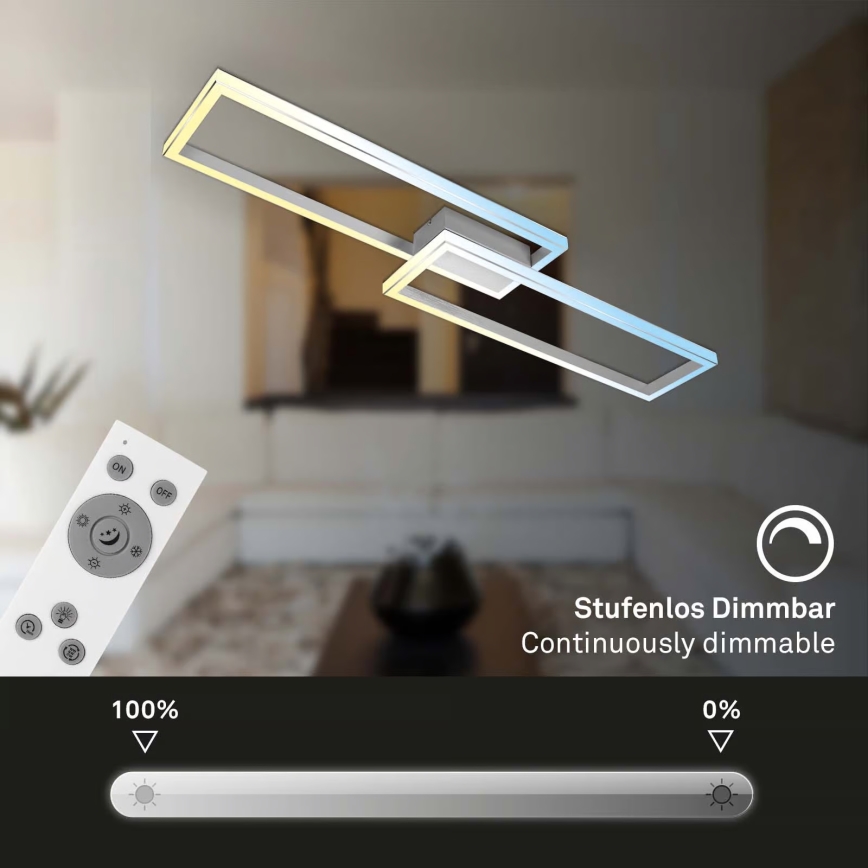 Briloner 3761019 - Plafoniera a LED dimmerabile 45W/230V, 2700–6500K (temperatura colore regolabile), cromo opaco, con telecomando