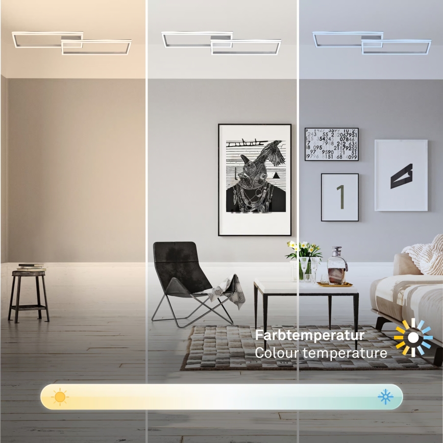 Briloner 3761019 - Plafonnier LED dimmable 45W/230V 2700–6500K, chrome mat avec télécommande