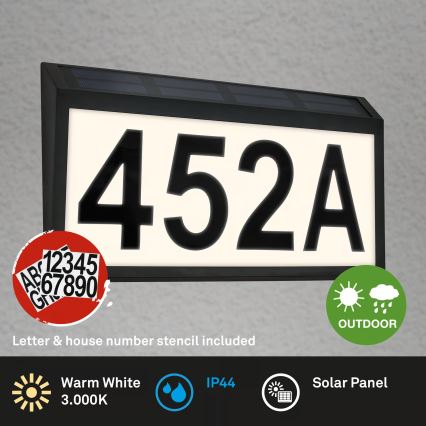 Briloner 3797015 - Numéro de maison solaire à LED 0,5W/1,2V 1200 mAh IP44