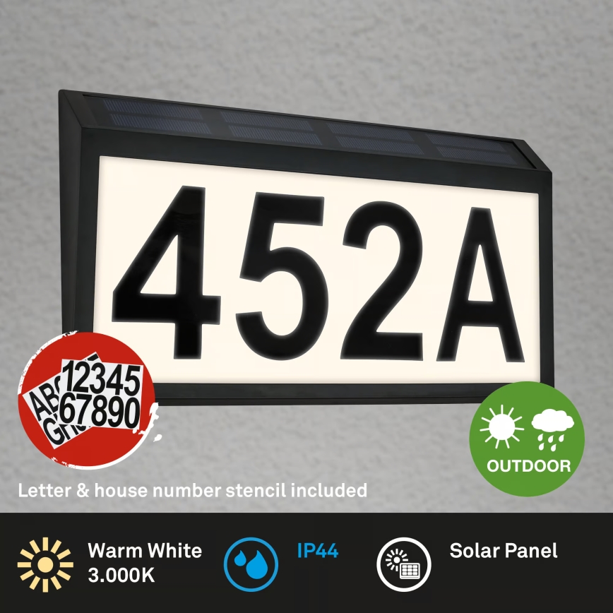Briloner 3797015 - Numéro de maison solaire à LED 0,5W/1,2V 1200 mAh IP44