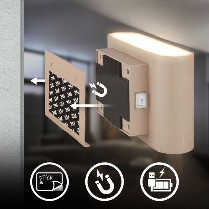 Briloner 3878011 - Wiederaufladbare LED-Wandleuchte CHAT mit Bewegungs- und Dämmerungssensor LED/3W/5V 2000 mAh beige