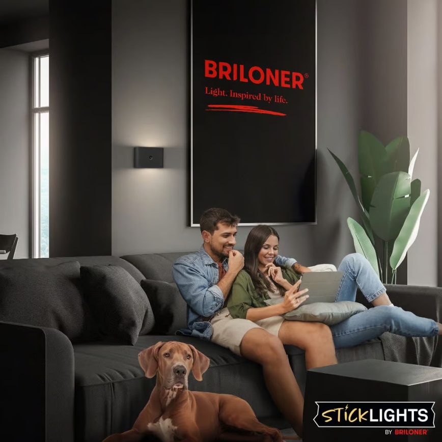 Briloner 3878015 - Wiederaufladbare LED-Wandleuchte mit Bewegungs- und Dämmerungssensor CHAT LED/3W/5V 2000 mAh schwarz