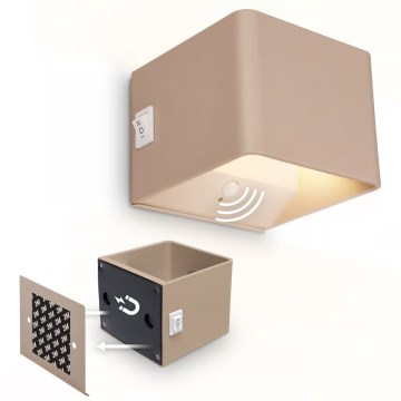 Briloner 3879011 - Applique da parete ricaricabile LED BORRA con sensore di movimento e crepuscolare LED/1,5W/5V 3600 mAh beige