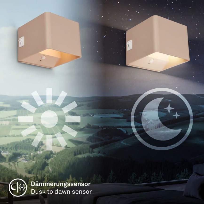Briloner 3879011 - Applique da parete ricaricabile LED BORRA con sensore di movimento e crepuscolare LED/1,5W/5V 3600 mAh beige