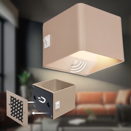 Briloner 3879011 - Wiederaufladbare LED-Wandleuchte mit Bewegungs- und Dämmerungssensor BORRA LED/1,5W/5V 3600 mAh beige