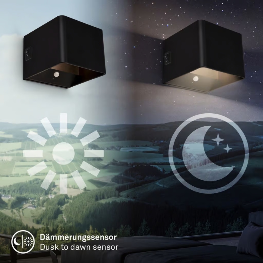 Briloner 3879015 - Applique a LED ricaricabile con sensore di movimento e di crepuscolo BORRA LED/1,5W/5V 3600 mAh nera
