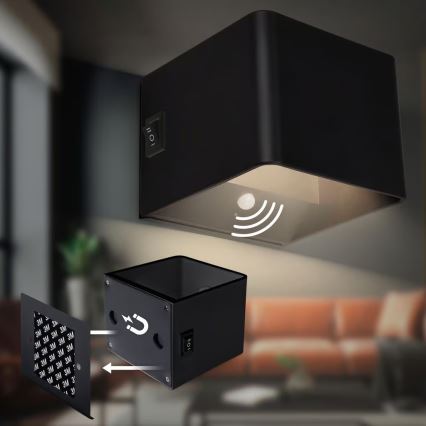 Briloner 3879015 - LED wiederaufladbare Wandleuchte mit Bewegungs- und Dämmerungssensor BORRA LED/1,5W/5V 3600 mAh schwarz