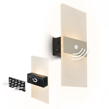 Briloner 3888012 - Applique murale LED rechargeable AURA avec détecteur de mouvement et détecteur crépusculaire LED/2,5W/5V 1800 mAh chrome mat