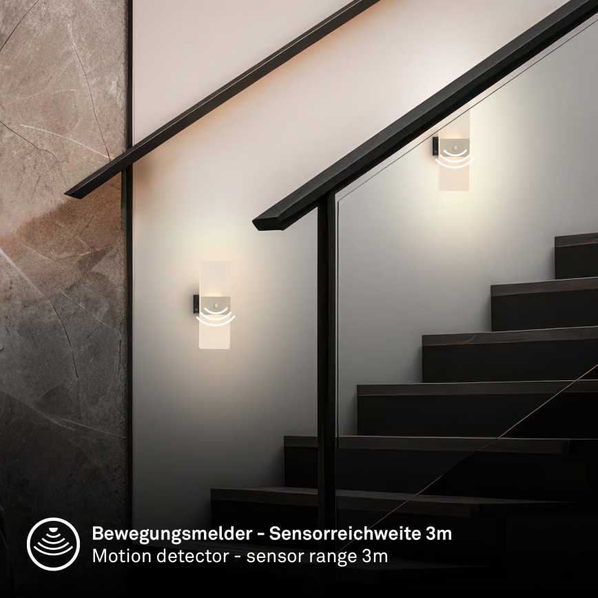 Briloner 3888012 - Applique murale LED rechargeable AURA avec détecteur de mouvement et détecteur crépusculaire LED/2,5W/5V 1800 mAh chrome mat