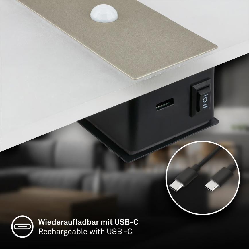 Briloner 3888012 - Wiederaufladbare LED-Wandleuchte mit Bewegungs- und Dämmerungssensor AURA LED/2,5W/5V 1800 mAh mattchrom