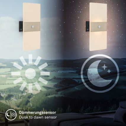 Briloner 3888012 - Wiederaufladbare LED-Wandleuchte mit Bewegungs- und Dämmerungssensor AURA LED/2,5W/5V 1800 mAh mattchrom