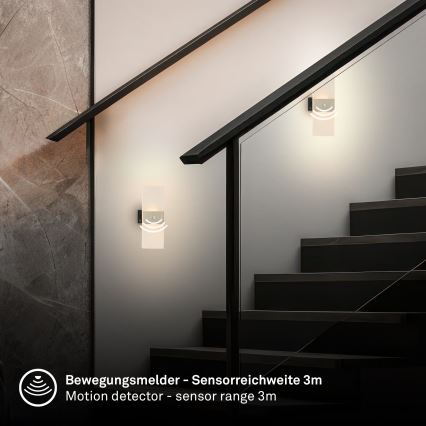 Briloner 3888012 - Lampada da parete ricaricabile a LED con sensore di movimento e sensore crepuscolare AURA LED/2,5W/5V 1800 mAh cromo opaco