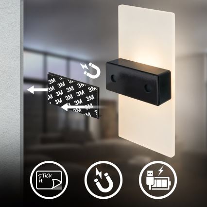 Briloner 3888012 - Lampada da parete ricaricabile a LED con sensore di movimento e sensore crepuscolare AURA LED/2,5W/5V 1800 mAh cromo opaco
