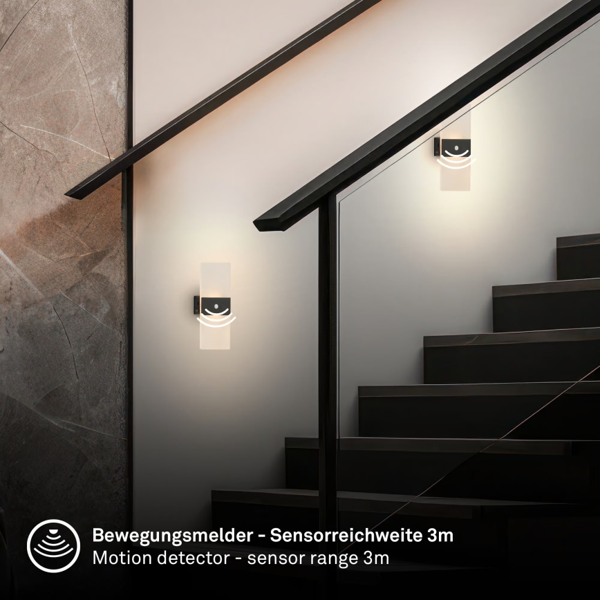 Briloner 3888015 - Applique da parete ricaricabile a LED AURA con sensore di movimento e crepuscolare LED/2,5W/5V 1800 mAh nera