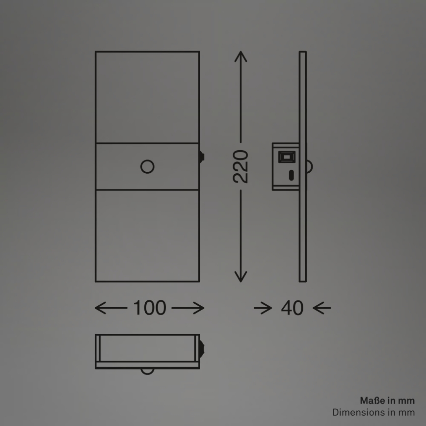 Briloner 3888015 - Applique da parete ricaricabile a LED AURA con sensore di movimento e crepuscolare LED/2,5W/5V 1800 mAh nera