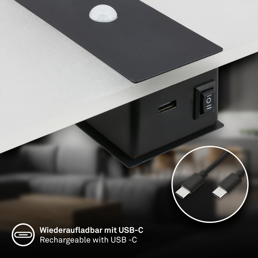 Briloner 3888015 - LED-Akku-Wandleuchte AURA mit Bewegungs- und Dämmerungssensor, LED/2,5W/5V, 1800 mAh, schwarz