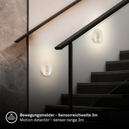 Briloner 3889012 - Lampada da parete LED ricaricabile con sensore di movimento e crepuscolare TARO LED/2,5W/5V 1800 mAh finitura cromo opaco