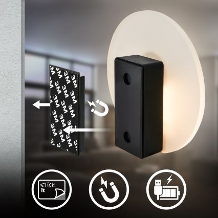 Briloner 3889012 - Lampada da parete LED ricaricabile con sensore di movimento e crepuscolare TARO LED/2,5W/5V 1800 mAh finitura cromo opaco