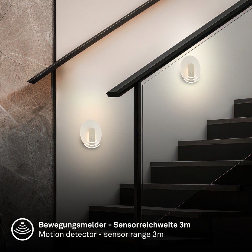 Briloner 3889012 - LED wiederaufladbare Wandleuchte mit Bewegungs- und Dämmerungssensor TARO LED/2,5W/5V 1800 mAh mattchrom