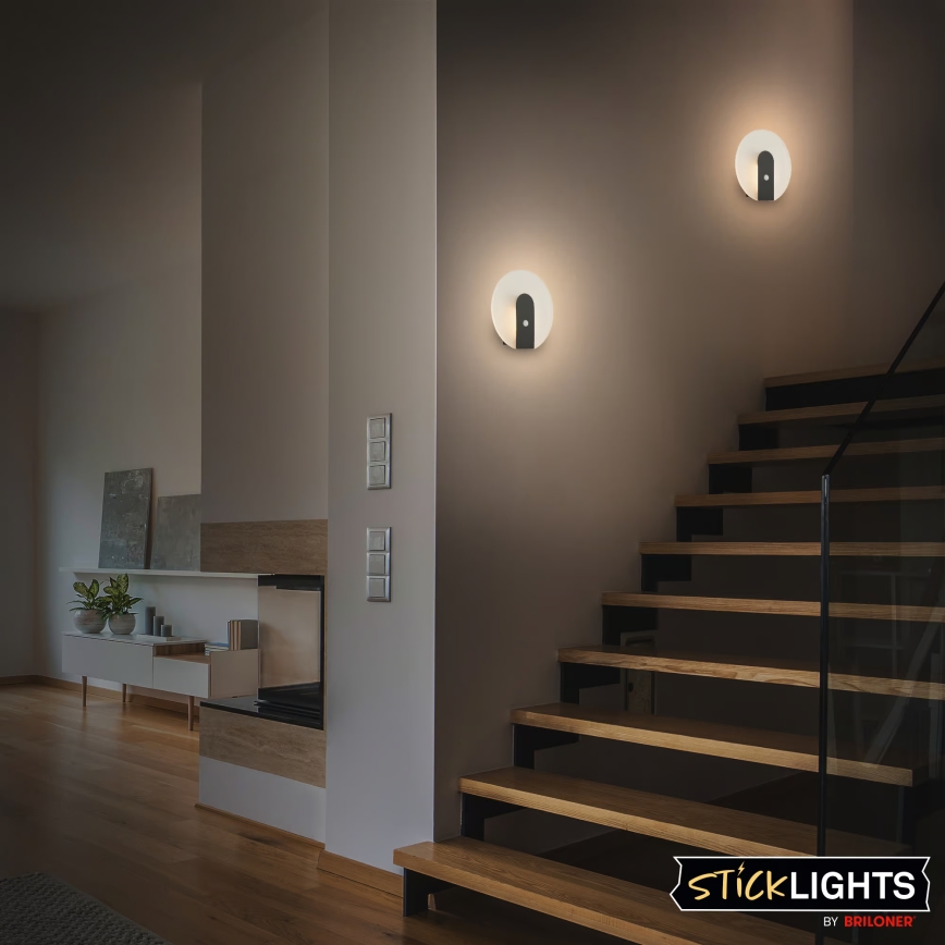 Briloner 3889015 - Lampada da parete ricaricabile a LED con sensore di movimento e sensore crepuscolare TARO LED/2,5W/5V 1800 mAh nero