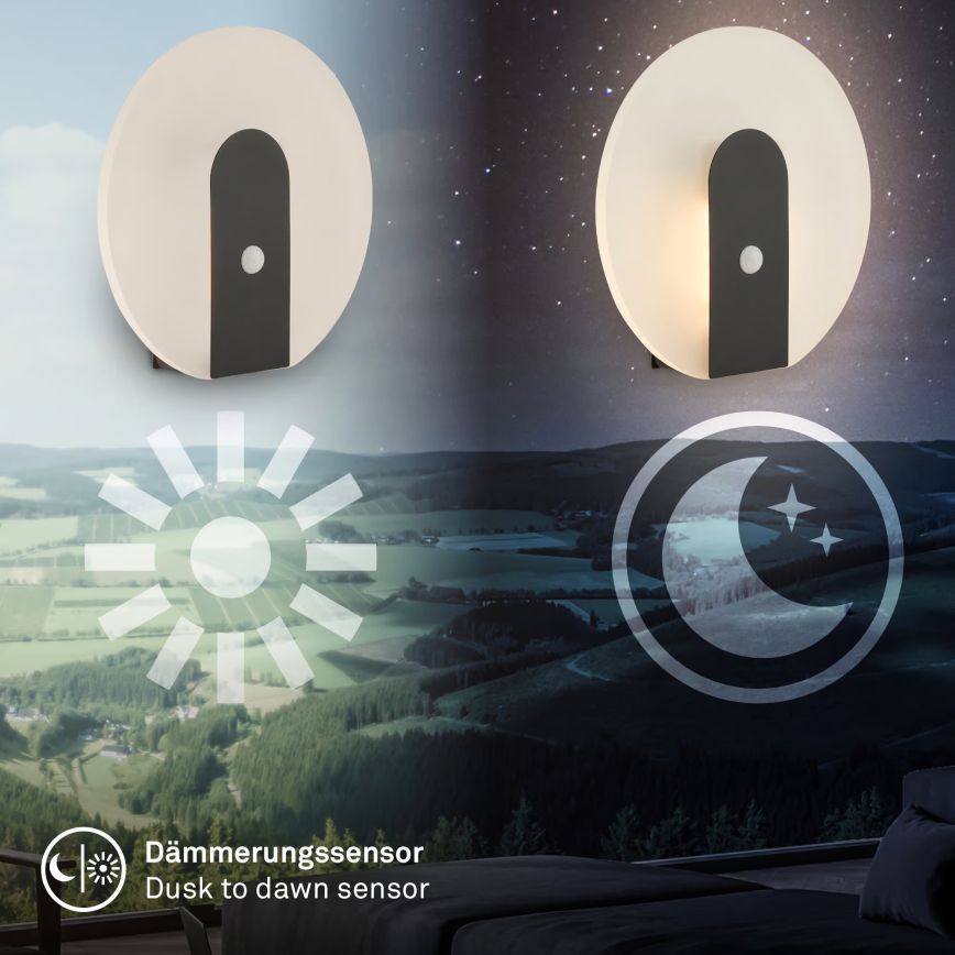 Briloner 3889015 - Wiederaufladbare LED-Wandleuchte TARO mit Bewegungs- und Dämmerungssensor LED/2,5W/5V 1800 mAh schwarz