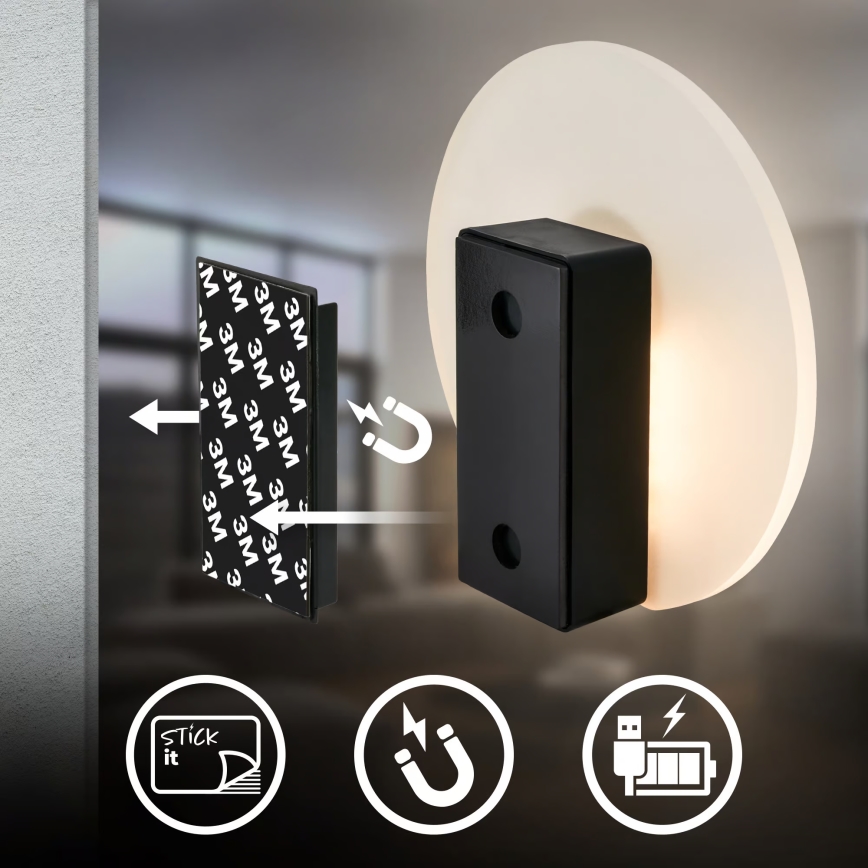 Briloner 3889015 - Wiederaufladbare LED-Wandleuchte TARO mit Bewegungs- und Dämmerungssensor LED/2,5W/5V 1800 mAh schwarz