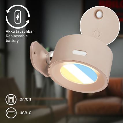 Briloner 3896011 - Lampada da parete ricaricabile dimmerabile a LED TARI LED/1,6W/5V 1500 mAh beige