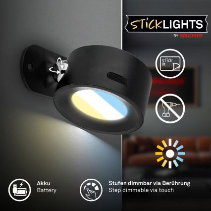 Briloner 3896015 - Applique murale rechargeable LED dimmable TARI LED/1,6W/5V 1500 mAh noire