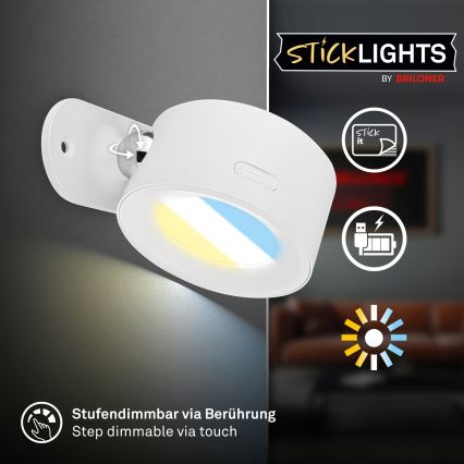 Briloner 3896016 - Applique murale rechargeable LED dimmable TARI LED/1,6W/5V 1500 mAh blanche