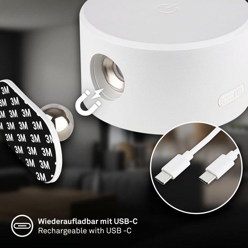 Briloner 3896016 - Lampada da parete ricaricabile dimmerabile TARI LED/1,6W/5V 1500 mAh bianca