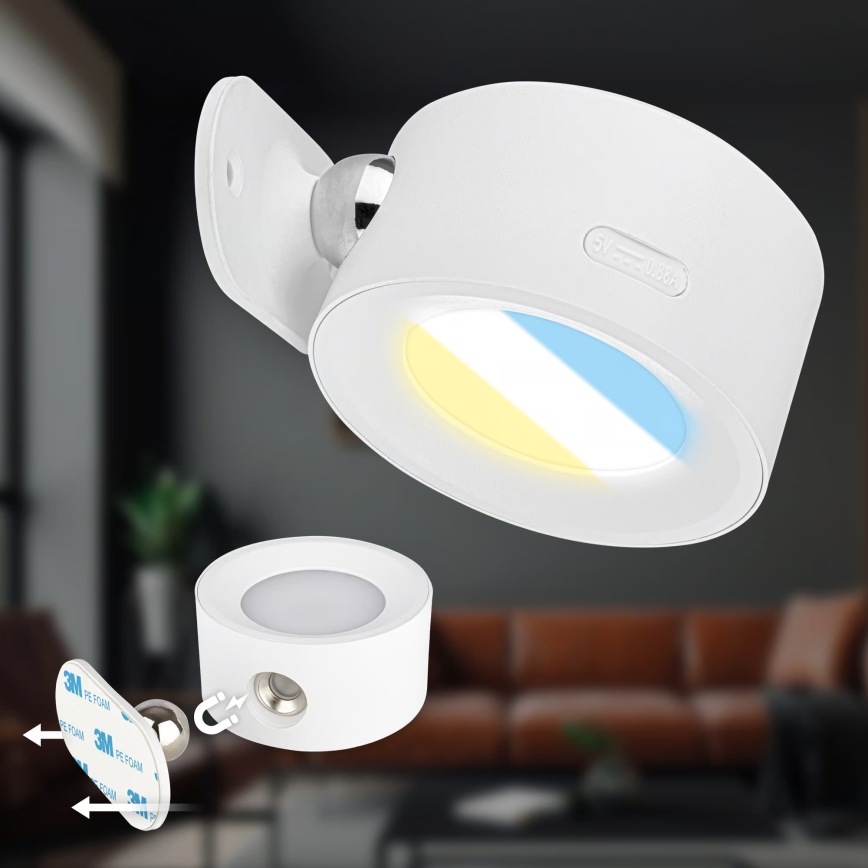 Briloner 3896016 - Lampada da parete ricaricabile LED dimmerabile TARI LED/1,6W/5V 1500 mAh bianca