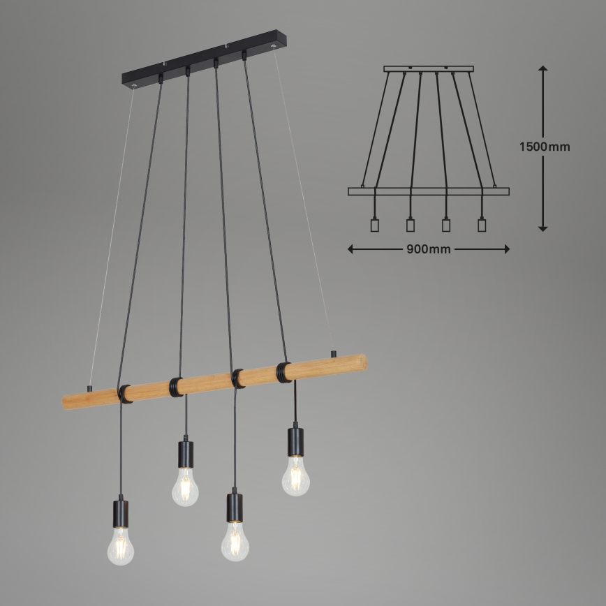 Briloner 4015045 - Suspension filaire 4xE27/25W/230V hévéa