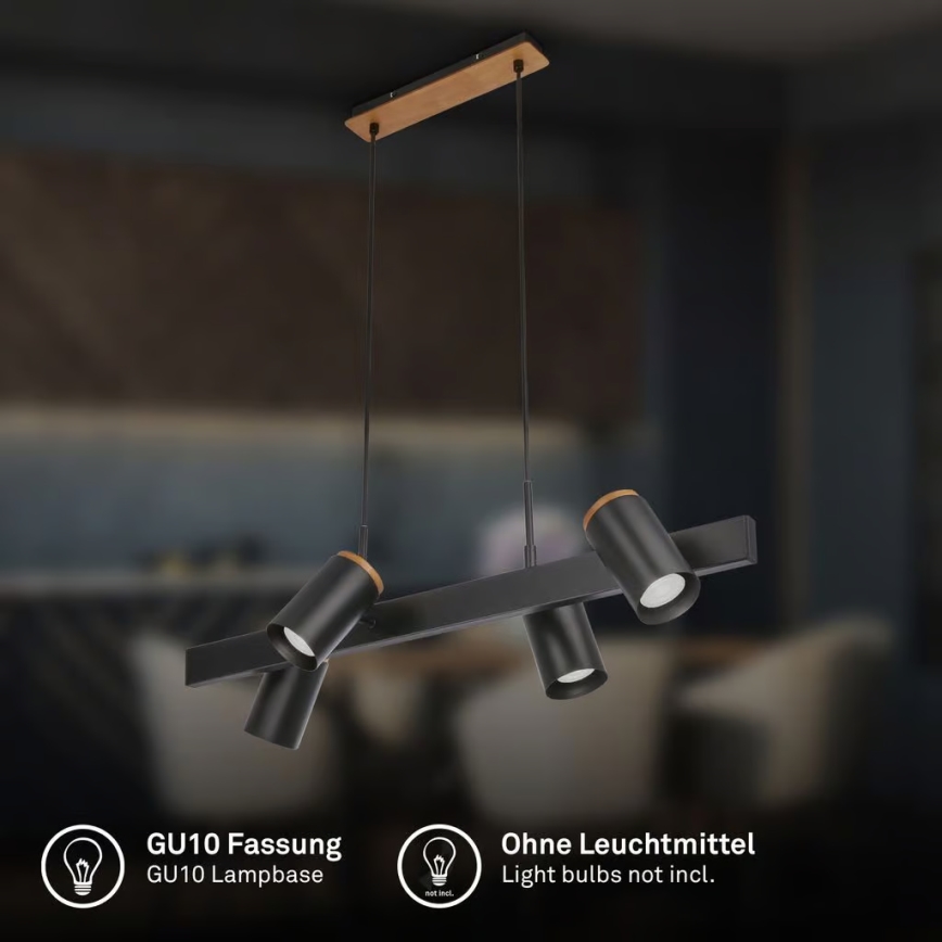 Briloner 4059045 - Lampadario a cavo ERA 4xGU10/10W/230V nero