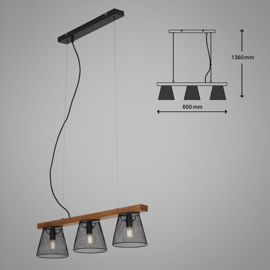 Briloner 4077-035 - Hängeleuchte WOOD & STYLE 3xE14/25W/230V Gummibaum