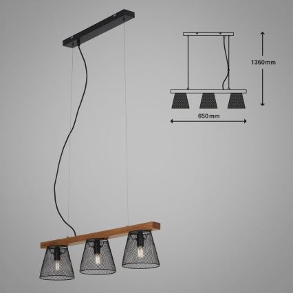 Briloner 4077-035 - Lampadario a sospensione con filo WOOD & STYLE 3xE14/25W/230V albero di caucciù