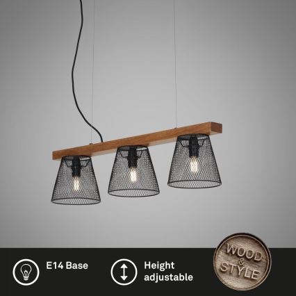 Briloner 4077-035 - Suspension filaire WOOD & STYLE 3xE14/25W/230V hévéa