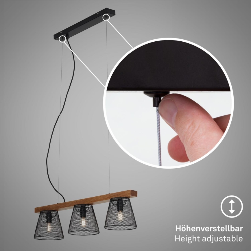 Briloner 4077-035 - Suspension filaire WOOD & STYLE 3xE14/25W/230V hévéa