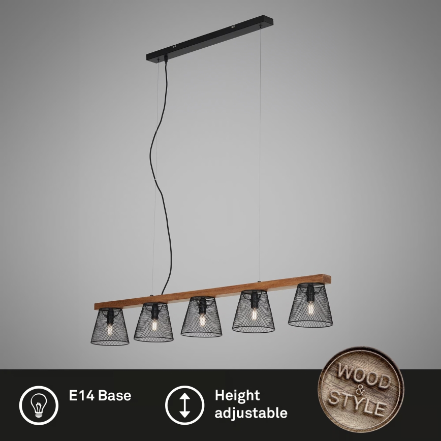 Briloner 4077-055 - Pendelleuchte an Kabel WOOD & STYLE 5xE14/25W/230V Gummibaumholz