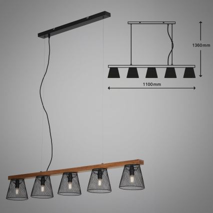 Briloner 4077-055 - Pendelleuchte an Kabel WOOD & STYLE 5xE14/25W/230V Gummibaumholz