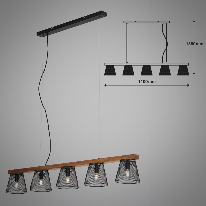Briloner 4077-055 - Pendelleuchte an Kabel WOOD & STYLE 5xE14/25W/230V Gummibaumholz