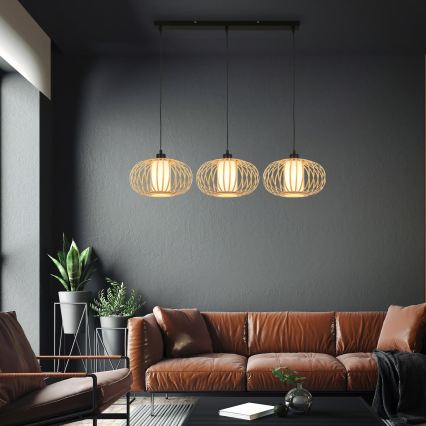 Briloner 4759031 - Lampadario sospeso con cavo 3xE27/10W/230V nero/bambù
