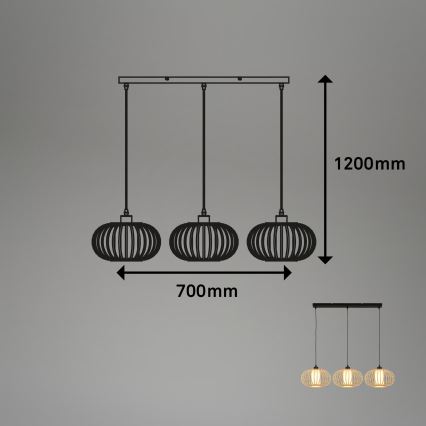 Briloner 4759031 - Pendelleuchte an Kabel 3xE27/10W/230V schwarz/bambus
