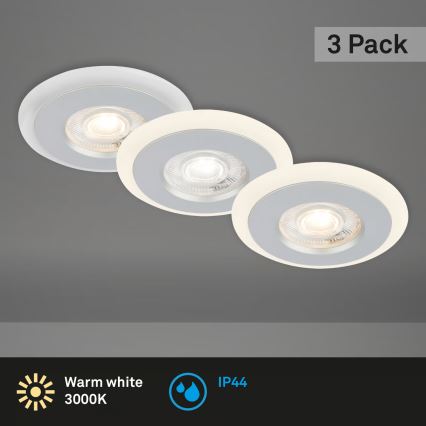 Briloner 7039034 - Ensemble de 3 spots LED encastrés pour salle de bains, LED/5W/230V, IP44, chrome mat