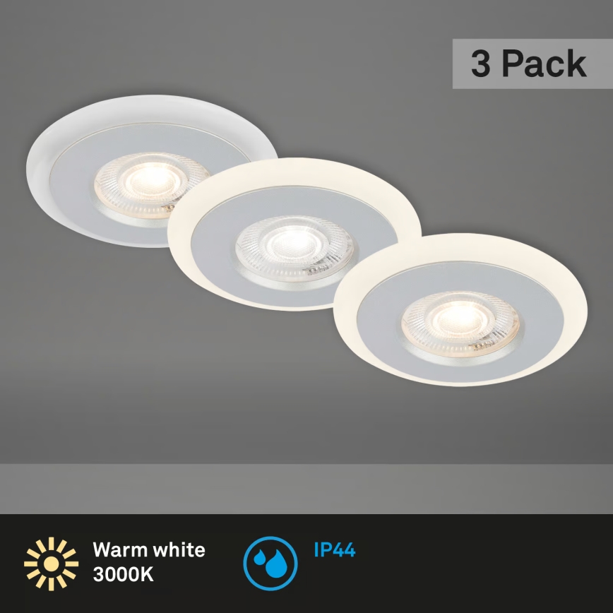 Briloner 7039034 - Ensemble de 3 spots LED encastrés pour salle de bains, LED/5W/230V, IP44, chrome mat
