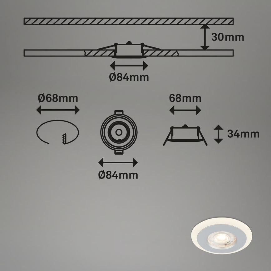 Briloner 7039034 - Ensemble de 3 spots LED encastrés pour salle de bains, LED/5W/230V, IP44, chrome mat