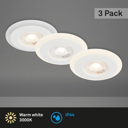 Briloner 7039036 - Set da 3 faretti LED da incasso per bagno, 5 W, 230 V, IP44, bianco