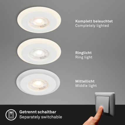 Briloner 7039036 - Set da 3 faretti LED da incasso per bagno, 5 W, 230 V, IP44, bianco