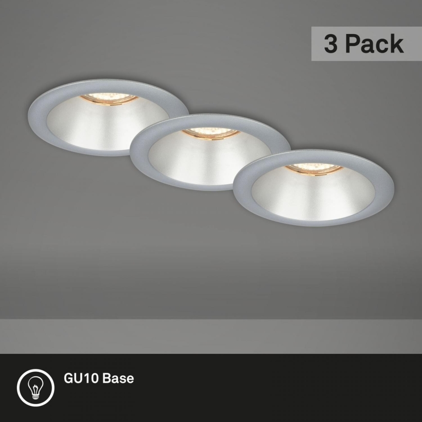 Briloner 7042-034 - SET 3x Lampada da incasso per bagno 1xGU10/9W/230V IP23 argento