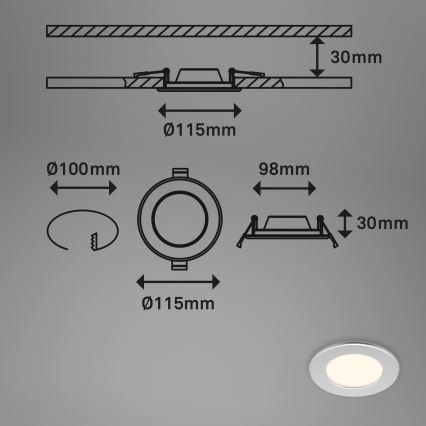 Briloner 7049014 - Faretto da incasso dimmerabile per bagno LED/6W/230V 3000K IP44 cromo opaco