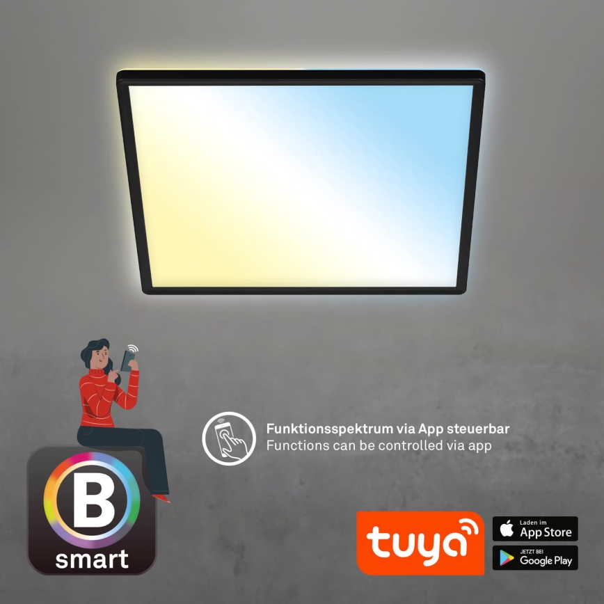 Briloner 7060-015 - Pannello LED SLIM dimmerabile a montaggio superficiale LED/22W/230V 2700-6500K 42x42 cm nero Wi-Fi Tuya + telecomando